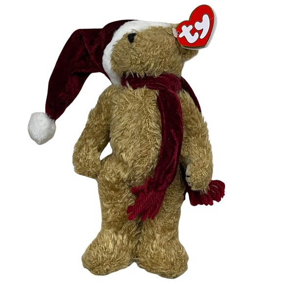 JANGLE 1993 Attic Collection TY Teddy Bear with Santa Hat and Scarf - Picture 1 of 4